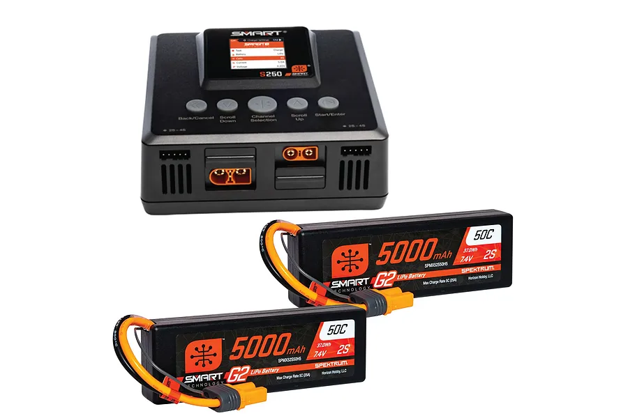 Spektrum Smart Powerstage with 2x 5000mAh 7.4V LiPo Battery and S250 Smart Charger image 101218