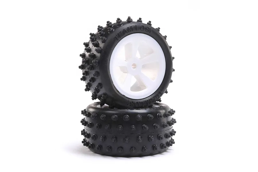 Losi 4 Row Rear Tyres on White 5 Spoke Rims 2Pcs image 101555