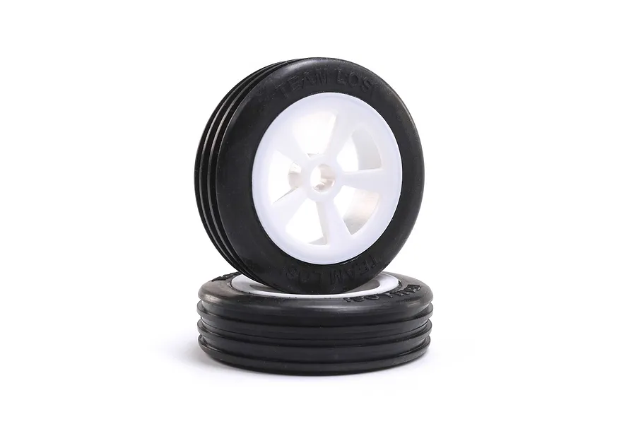 Losi Rib Front Tyres on White 5 Spoke Rims 2Pcs image 101556