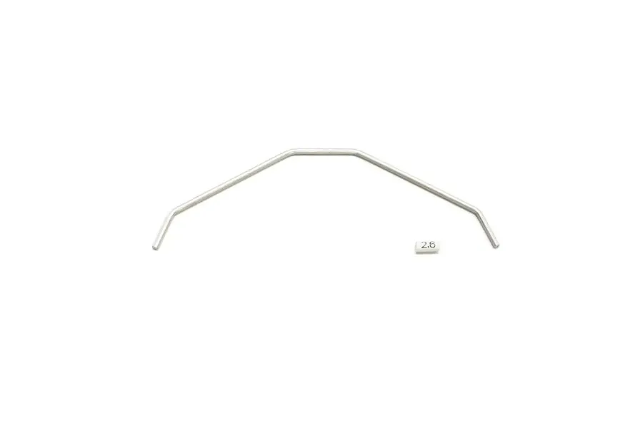 A silver metal Kyosho 2.6mm rear sway bar for RC cars, shown against a plain white background with a small label indicating its size.