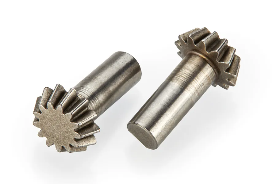 Two metal 13-tooth bevel gears for RC cars, shown from different angles on a white background.