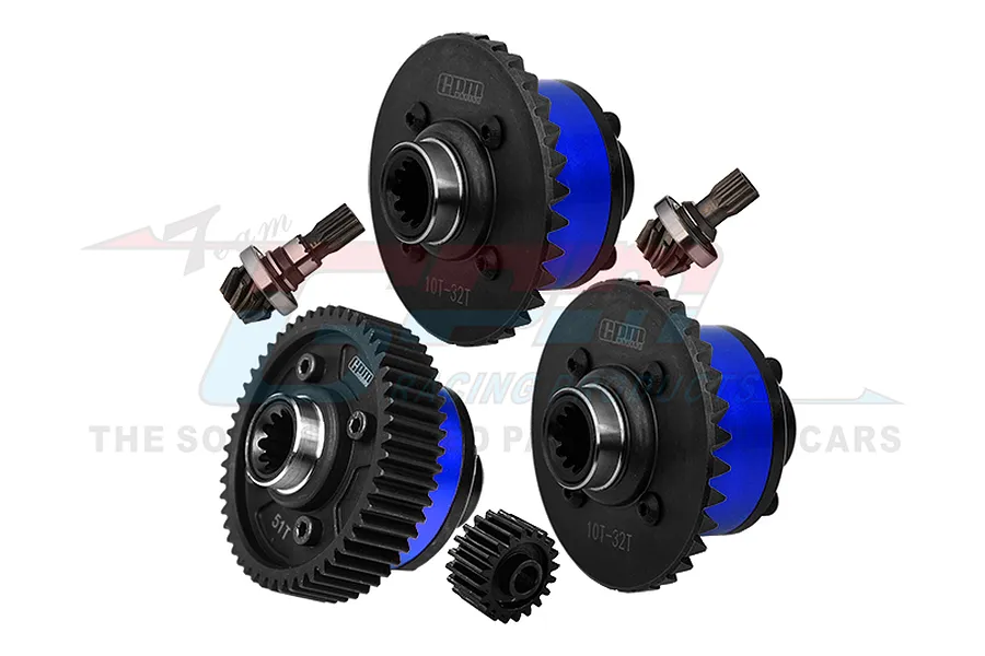GPM Carbon Steel Front, Rear and Centre Differentials with 20T Pinion and Input Gears - Blue image 102436