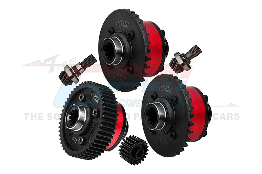 GPM Carbon Steel Front, Rear and Centre Differentials with 20T Pinion and Input Gears - Red image 102437