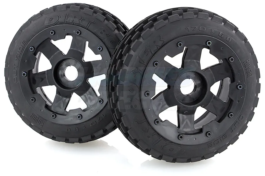 Rovan 4.7/5.5&amp;quot; Baja 5B Front Dirt Buster Tyres on Black Rims - Beadlocked Wheels 2Pcs image 10265