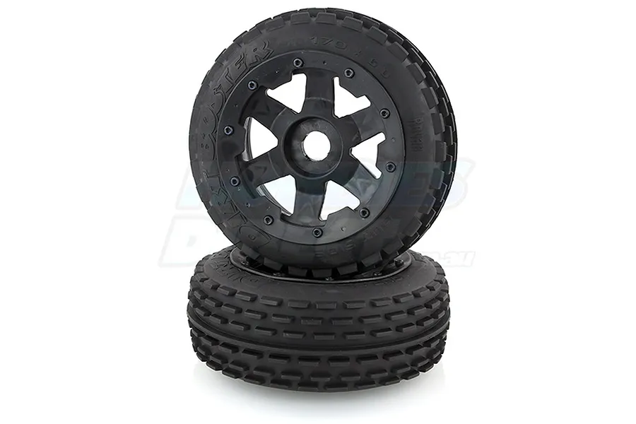 Rovan 4.7/5.5&amp;quot; Baja 5B Front Dirt Buster Tyres on Black Rims - Beadlocked Wheels 2Pcs image 10266