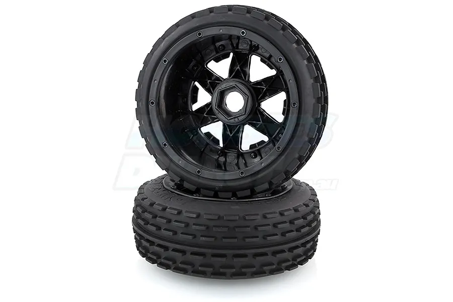 Rovan 4.7/5.5&amp;quot; Baja 5B Front Dirt Buster Tyres on Black Rims - Beadlocked Wheels 2Pcs image 10267