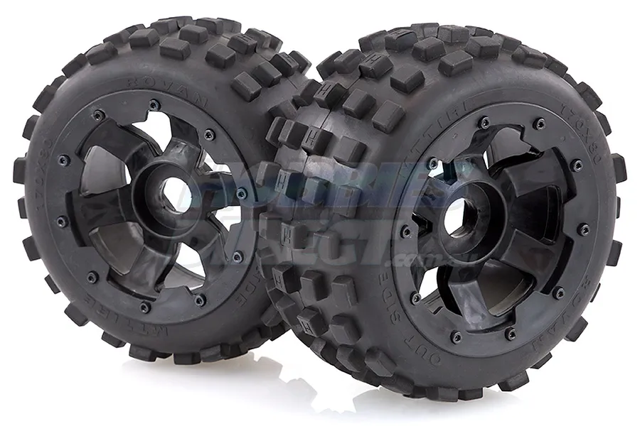Rovan 4.7/5.5&amp;quot; Baja 5B Rear MX Tyres on Black Rims - Beadlocked Wheels 2Pcs image 10290