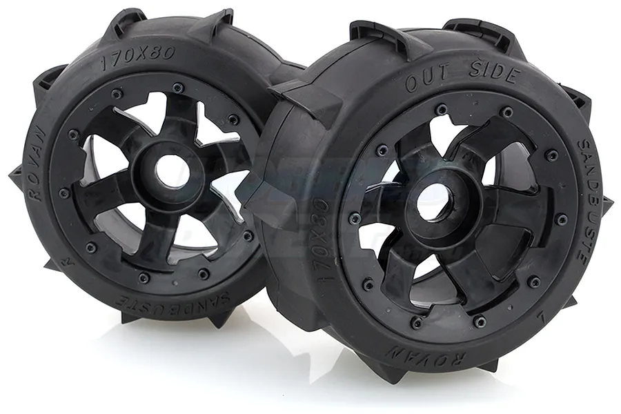 Rovan 4.7/5.5&amp;quot; Baja 5B Rear Sand Buster Tyres on Black Rims - Beadlocked Wheels 2Pcs image 10294