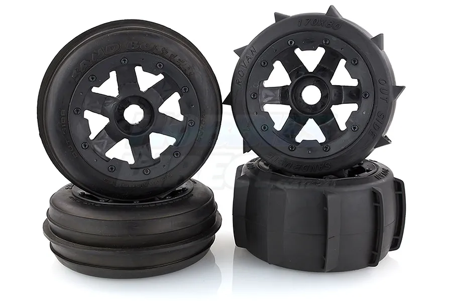 Rovan 4.7/5.5&amp;quot; Baja 5B Sand Buster Tyres on Black Rims - Beadlocked Wheel Set image 10297