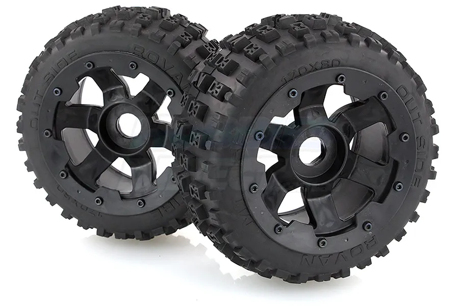 Rovan 4.7/5.5&amp;quot; Baja 5B Rear Bow Tie Tyres on Black Rims - Beadlocked Wheels 2Pcs image 10311
