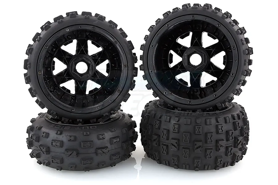 Rovan 4.7/5.5&amp;quot; Baja 5B Bow Tie Tyres on Black Rims - Beadlocked Wheel Set image 10315