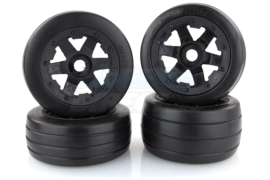 Rovan 4.7/5.5&amp;quot; Baja 5B Slick Tyres on Black Rims - Beadlocked Wheel Set image 10330