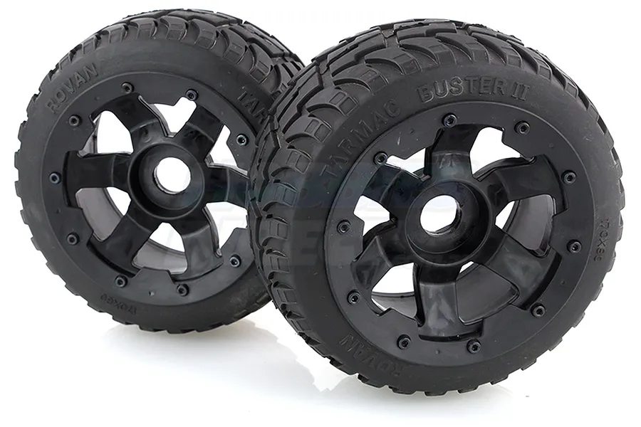 Rovan 4.7/5.5&amp;quot; Baja 5B Rear Tarmac Buster II Tyres on Black Rims - Beadlocked Wheels 2Pcs image 10372