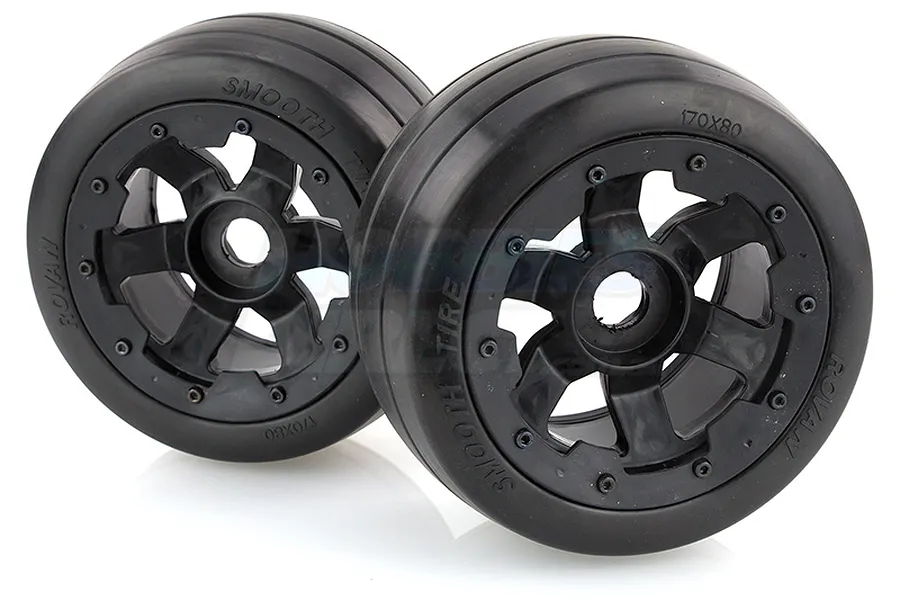Rovan 4.7/5.5&amp;quot; Baja 5B Rear Slick Tyres on Black Rims - Beadlocked Wheels 2Pcs image 10378