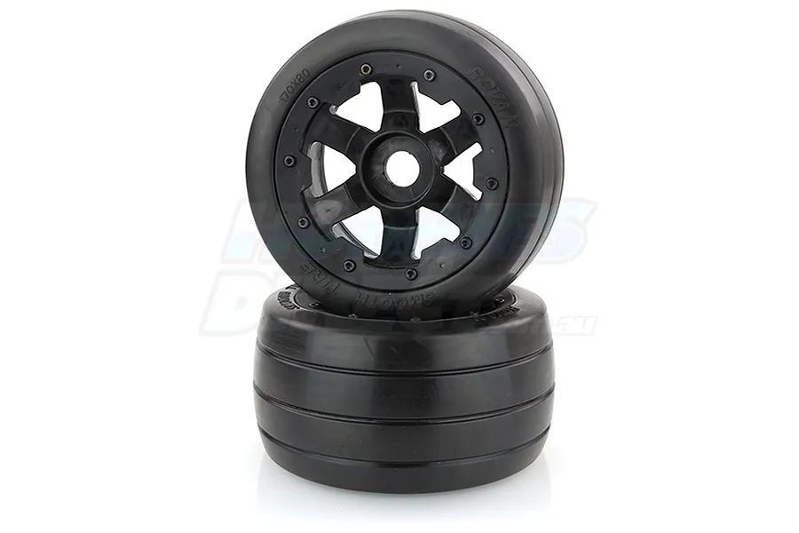 Rovan 4.7/5.5&amp;quot; Baja 5B Rear Slick Tyres on Black Rims - Beadlocked Wheels 2Pcs image 10379