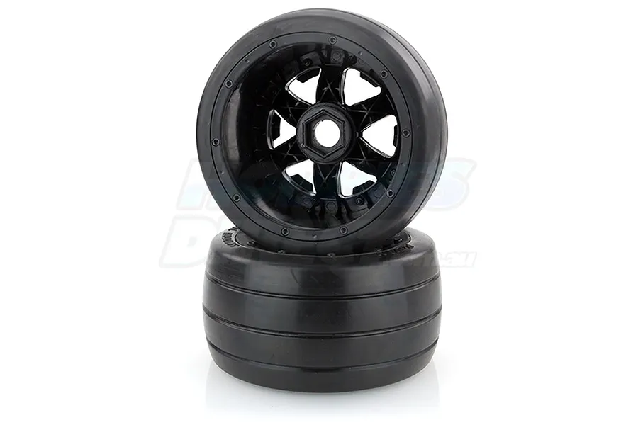 Rovan 4.7/5.5&amp;quot; Baja 5B Rear Slick Tyres on Black Rims - Beadlocked Wheels 2Pcs image 10380