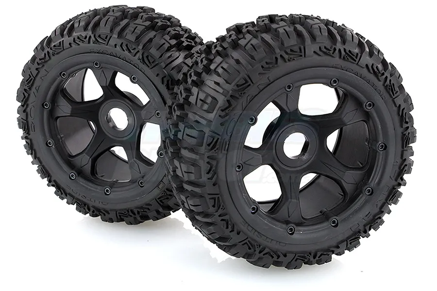 Rovan 4.7/5.5&amp;quot; Baja 5B Rear Trencher Tyres on Black Rims - Beadlocked Wheels 2Pcs image 10409