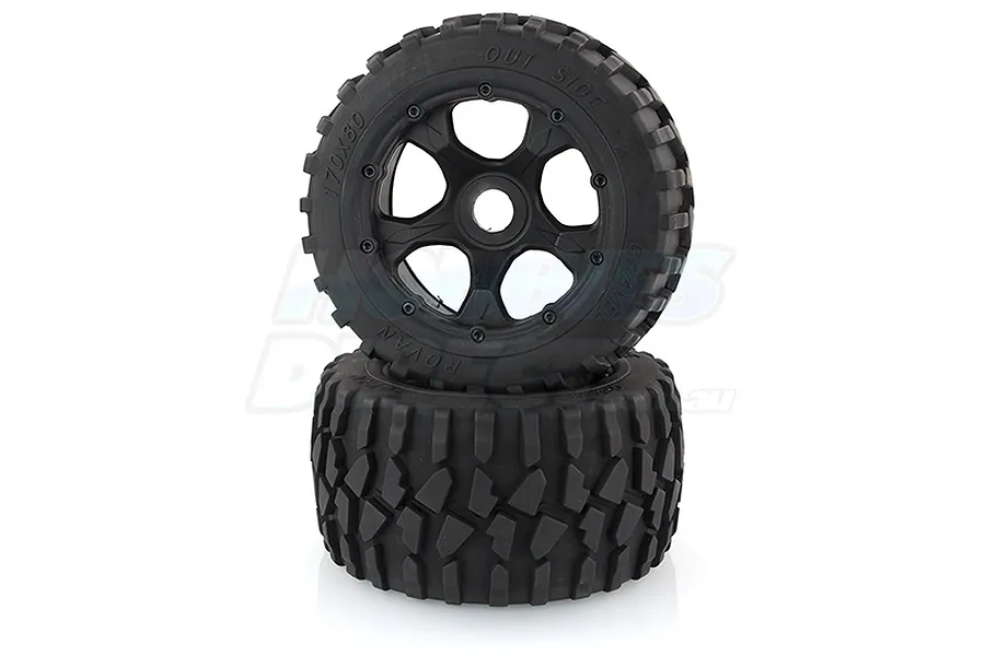 Rovan 4.7/5.5&amp;quot; Baja 5B Rear Gravel Tyres on Black Rims - Beadlocked Wheels 2Pcs image 10416