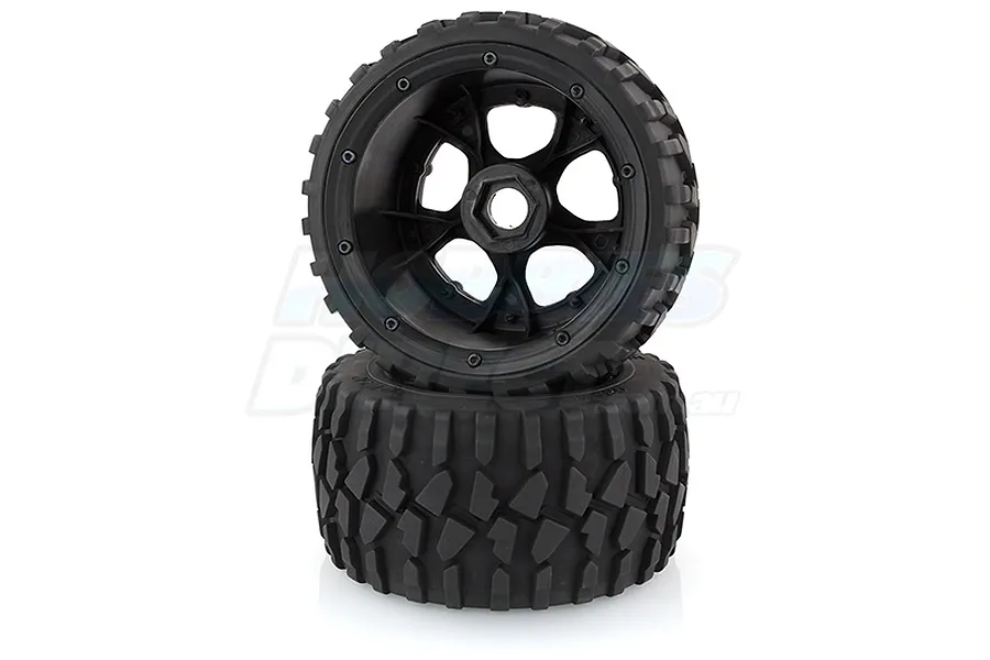 Rovan 4.7/5.5&amp;quot; Baja 5B Rear Gravel Tyres on Black Rims - Beadlocked Wheels 2Pcs image 10417
