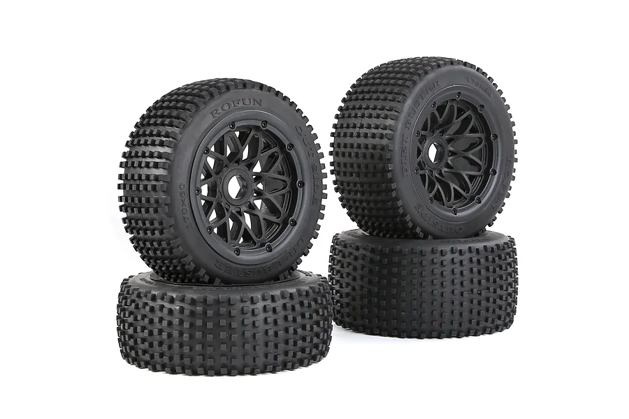 Rovan 4.7/5.5&amp;quot; Baja 5B Dirt Buster Tyres on Black Mesh Rims 4Pcs - Beadlocked Wheels image 104256
