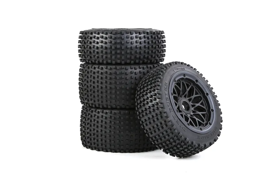 Rovan 4.7/5.5&amp;quot; Baja 5B Dirt Buster Tyres on Black Mesh Rims 4Pcs - Beadlocked Wheels image 104257