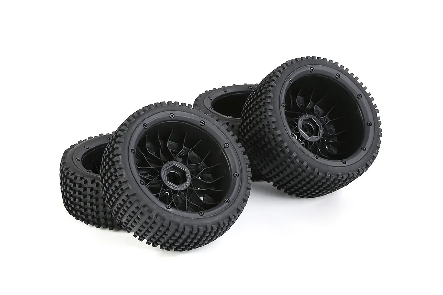 Rovan 4.7/5.5&amp;quot; Baja 5B Dirt Buster Tyres on Black Mesh Rims 4Pcs - Beadlocked Wheels image 104258