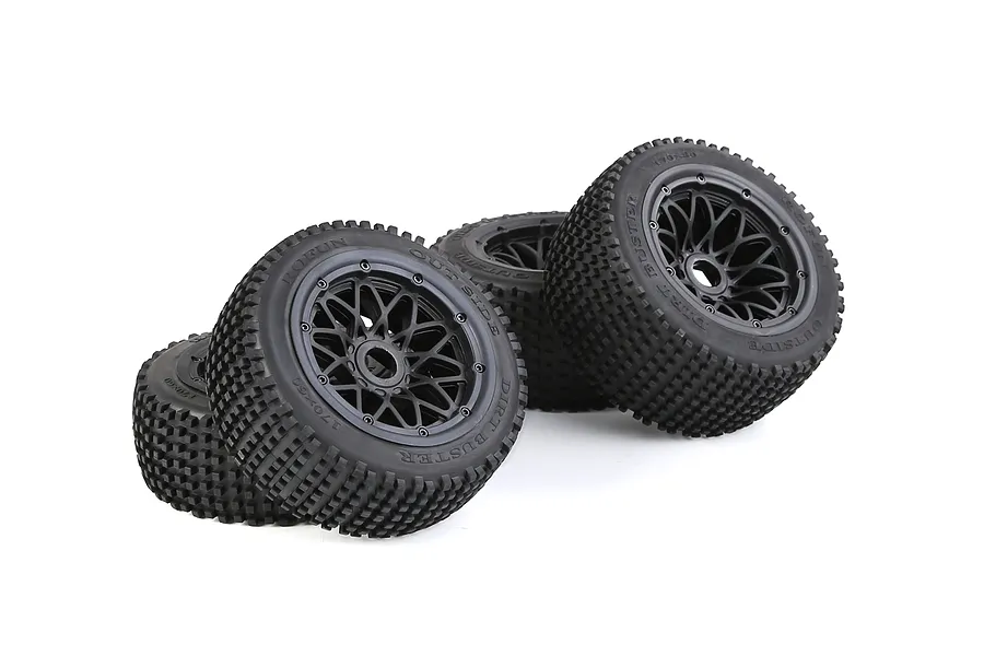 Rovan 4.7/5.5&amp;quot; Baja 5B Dirt Buster Tyres on Black Mesh Rims 4Pcs - Beadlocked Wheels image 104259