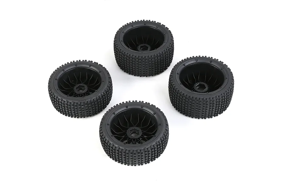 Rovan 4.7/5.5&amp;quot; Baja 5B Dirt Buster Tyres on Black Mesh Rims 4Pcs - Beadlocked Wheels image 104260