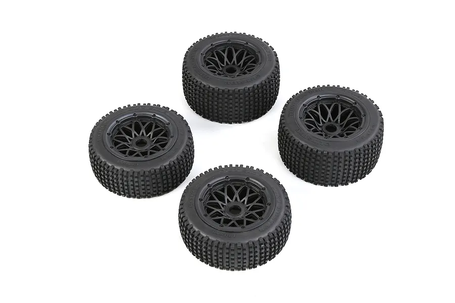 Rovan 4.7/5.5&amp;quot; Baja 5B Dirt Buster Tyres on Black Mesh Rims 4Pcs - Beadlocked Wheels image 104261