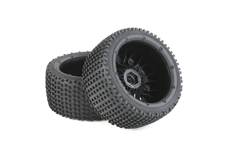 Rovan 4.7/5.5&amp;quot; Baja 5B Rear Dirt Buster Tyres on Black Mesh Rims 2Pcs - Beadlocked Wheels image 104266