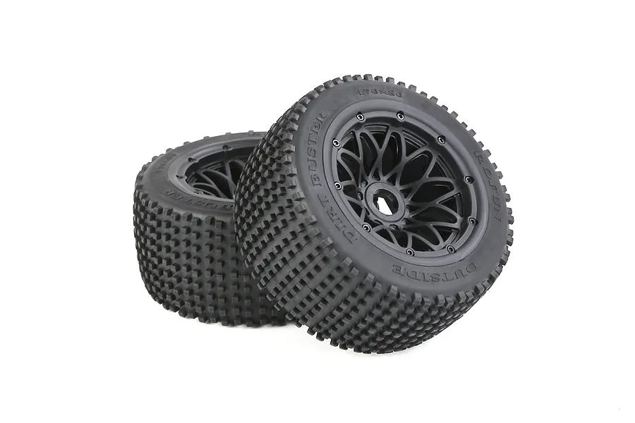 Rovan 4.7/5.5&amp;quot; Baja 5B Rear Dirt Buster Tyres on Black Mesh Rims 2Pcs - Beadlocked Wheels image 104267