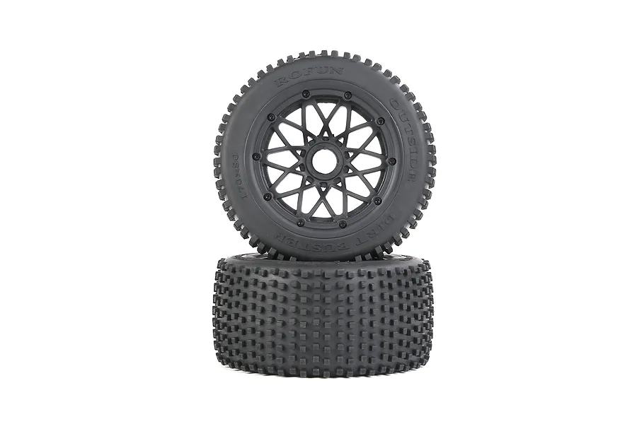 Rovan 4.7/5.5&amp;quot; Baja 5B Rear Dirt Buster Tyres on Black Mesh Rims 2Pcs - Beadlocked Wheels image 104268