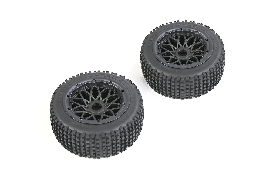 Rovan 4.7/5.5&amp;quot; Baja 5B Front Dirt Buster Tyres on Black Mesh Rims 2Pcs - Beadlocked Wheels image 104269