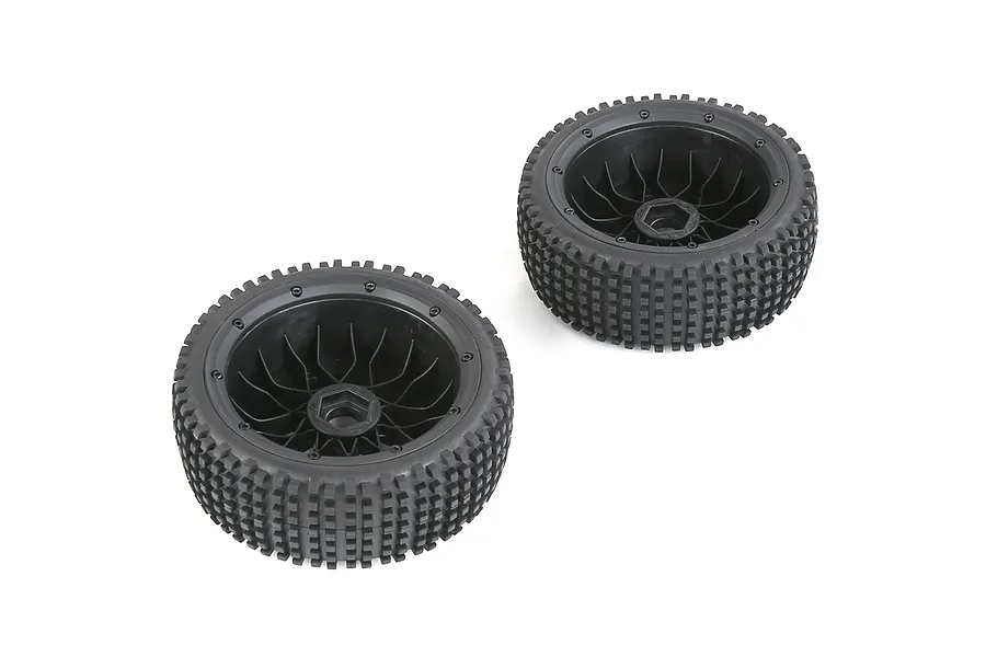 Rovan 4.7/5.5&amp;quot; Baja 5B Front Dirt Buster Tyres on Black Mesh Rims 2Pcs - Beadlocked Wheels image 104270