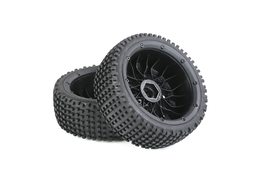 Rovan 4.7/5.5&amp;quot; Baja 5B Front Dirt Buster Tyres on Black Mesh Rims 2Pcs - Beadlocked Wheels image 104271
