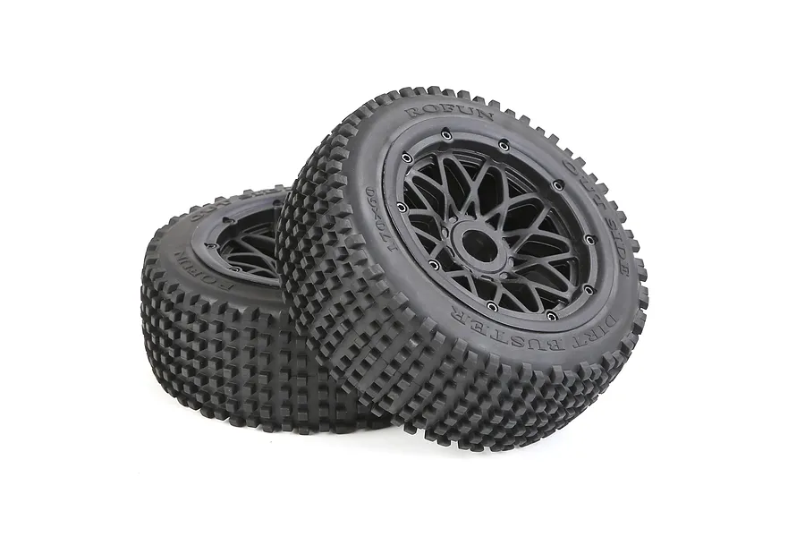 Rovan 4.7/5.5&amp;quot; Baja 5B Front Dirt Buster Tyres on Black Mesh Rims 2Pcs - Beadlocked Wheels image 104272