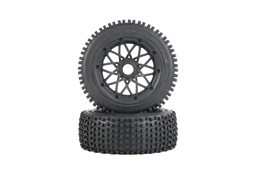 Rovan 4.7/5.5&amp;quot; Baja 5B Front Dirt Buster Tyres on Black Mesh Rims 2Pcs - Beadlocked Wheels image 104273