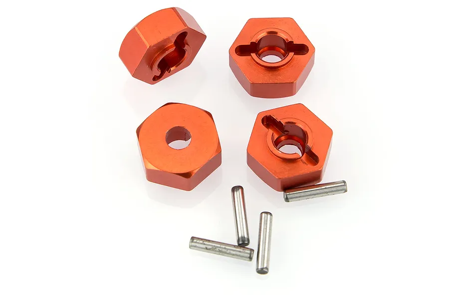 HSP Orange Aluminium 12mm Wheel Hexes w/ 2x10mm Drive Pins 4Pcs image 10488