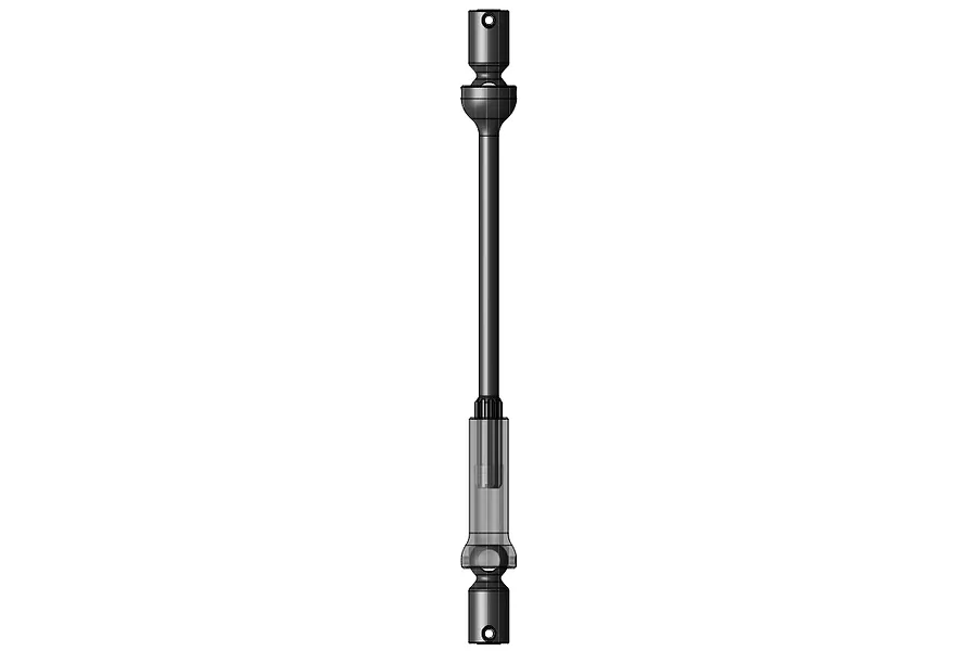 A studio render of an MIP X-Duty heavy-duty centre CVD driveshaft, showing the steel shaft, universal joints, and splined sliding section.