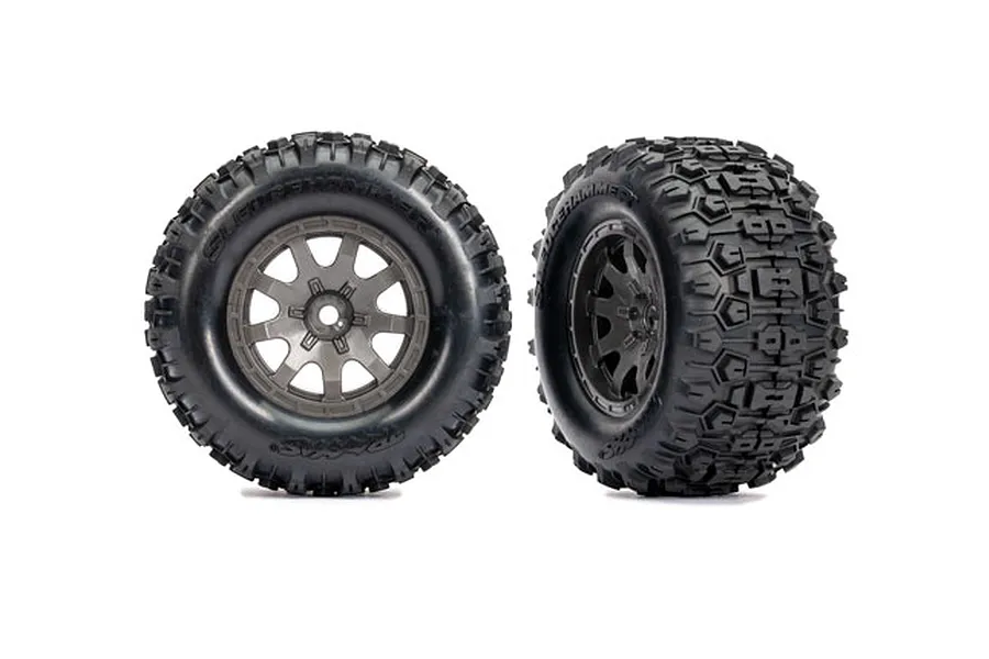 Traxxas 2.1/2.6&amp;quot; Sledgehammer Rear Tyres on Charcol Grey Wheels 2Pcs - Beadlock Wheels image 106356