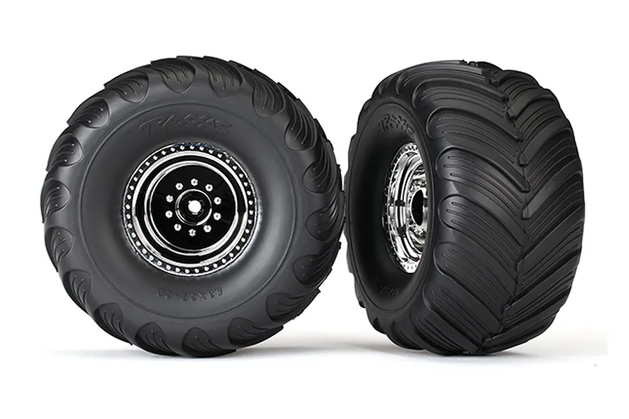 Traxxas 2.8&amp;quot; Terra Groove Tyres on Satin chrome Rims - Glued Wheels 2Pcs image 106387