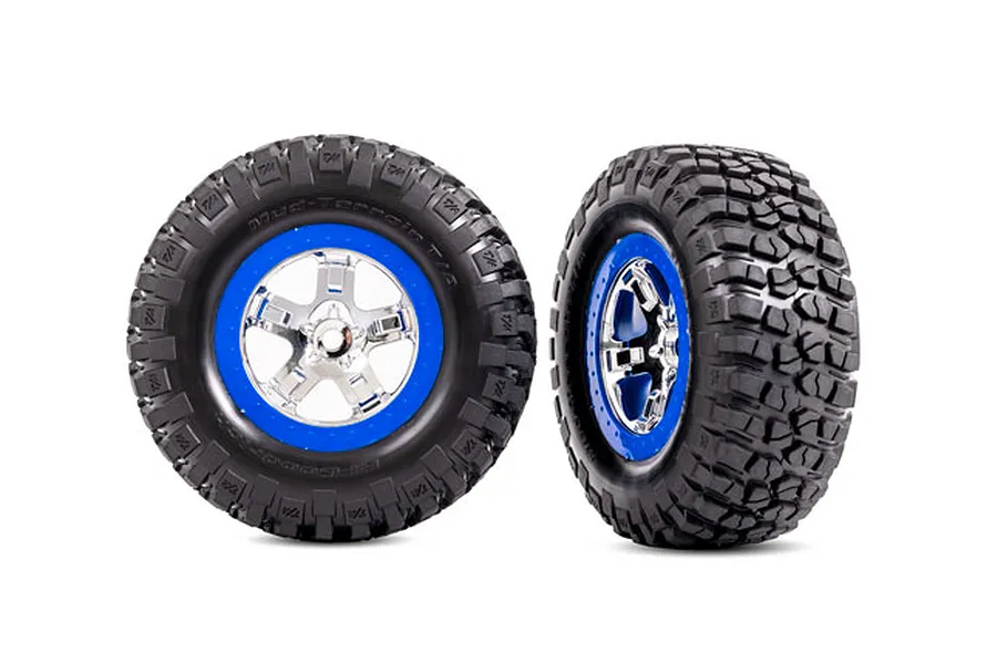 Traxxas 2.2/3.0&amp;quot; BFGoodrich Mud Terrain T/A KM2 Tyres on Chrome/Blue Rims - Glued Wheels 2Pcs image 106392