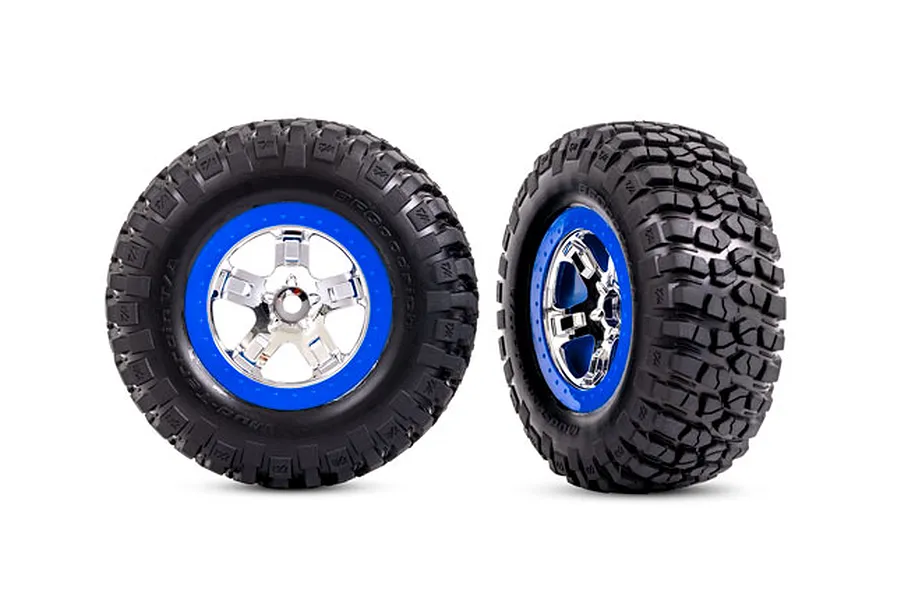 Traxxas 2.2/3.0&amp;quot; BFGoodrich Mud Terrain T/A KM2 Tyres on Chrome/Blue Rims - Glued Wheels 2Pcs image 106394