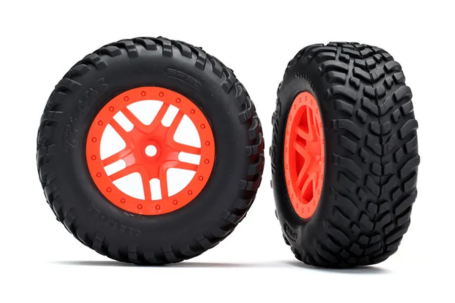 Traxxas 2.2/3.0&amp;quot; SCT Off Road Racing Tyres on Split Spoke Orange Rims - Glued Wheels 2Pcs image 106399