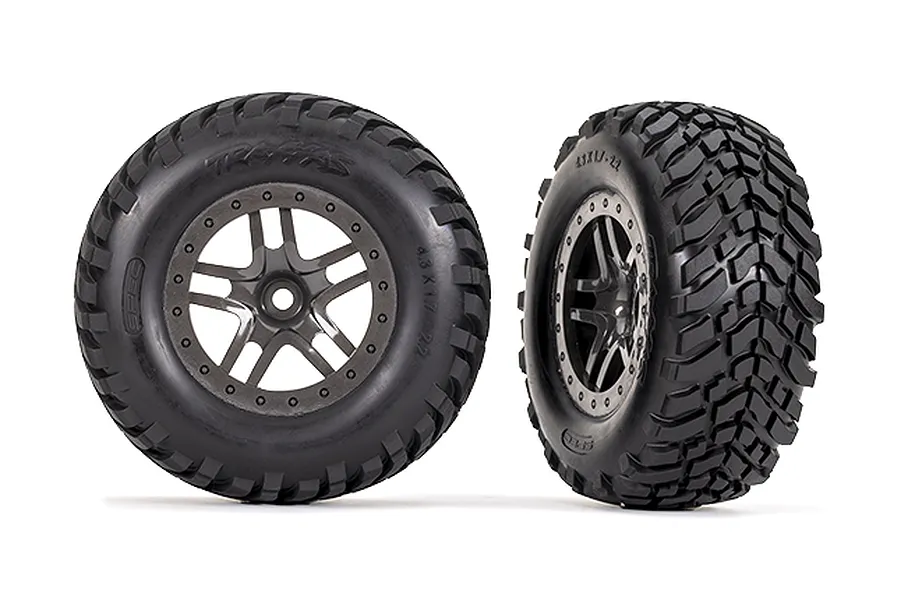 Traxxas 2.2/3.0&amp;quot; SCT Off Road Racing Tyres on Split Spoke Grey Rims - Glued Wheels 2Pcs image 106400