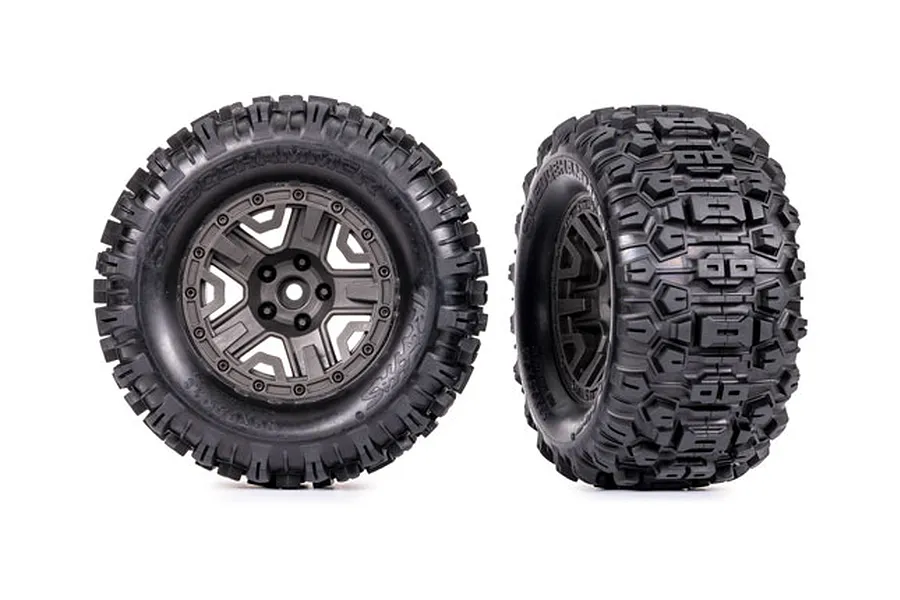 Traxxas 2.8&amp;quot; Sledgehammer Tyres on Grey Chrome Rims - Glued Wheels 2Pcs image 106418