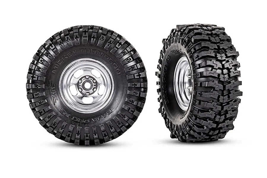 Traxxas 1.0&amp;quot; Mickey Thompson Baja Pro XS Tyres on Satin Chrome 6 Spoke Rims - Glued Wheels 2Pcs image 106452