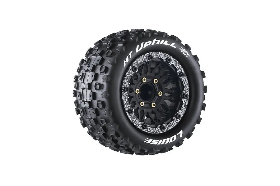 Louise 1/10 MT-Uphill (Soft) Tyres on (0&amp;quot;, 1/2&amp;quot; Offset) Black Rims with Hex Adapters - Glued Wheels 2Pcs image 1