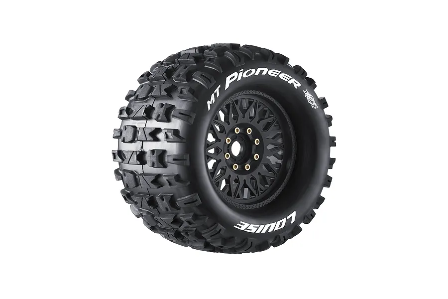 Louise 1/8 MT-Pioneer (Sport) Tyres on (0&amp;quot;, 1/2&amp;quot; Offset) Black Rims with Hex Adapters - Glued Wheels 2Pcs image 106606