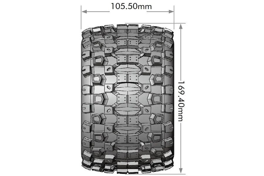 Louise 1/8 MT-Uphill (Sport) Tyres on (0&amp;quot;, 1/2&amp;quot; Offset) Black Rims with Hex Adapters - Glued Wheels 2Pcs image 5